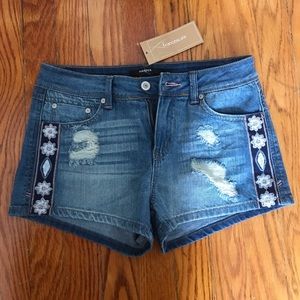 Denim shorts distressed medium wash